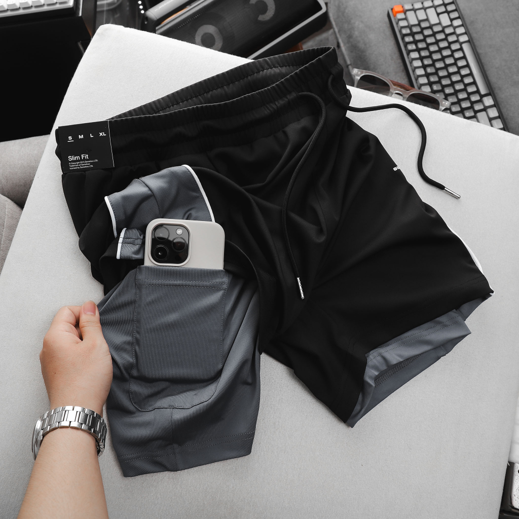 Set Nam Raglan T-shirt Short Gray Mix, Chất Vải Poly Thoải Mái, SB0020, SOMEHOW