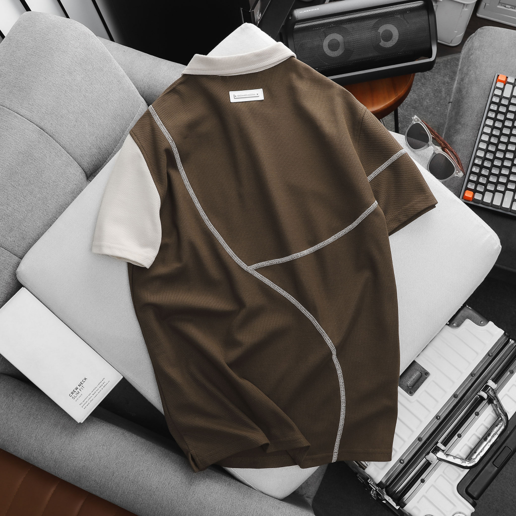 Áo Polo Nam Onesleeve Mix Brown, Chất Vải Thun TC 2 Chiều Thoải Mái, PL0070, SOMEHOW