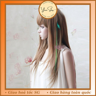 Line Tóc Màu Đính Lông Vũ Có Sọc Ngang Kẹp Line Tóc Giả Phụ Kiện Tóc Cá Tính Dịu Dàng