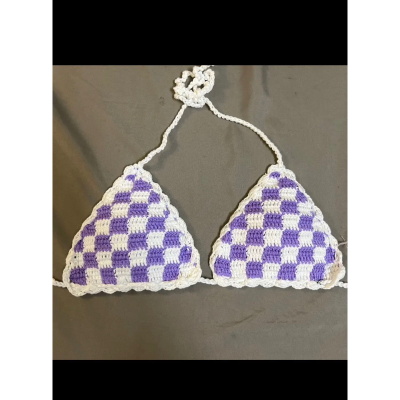 Áo bikini móc len sọc caro