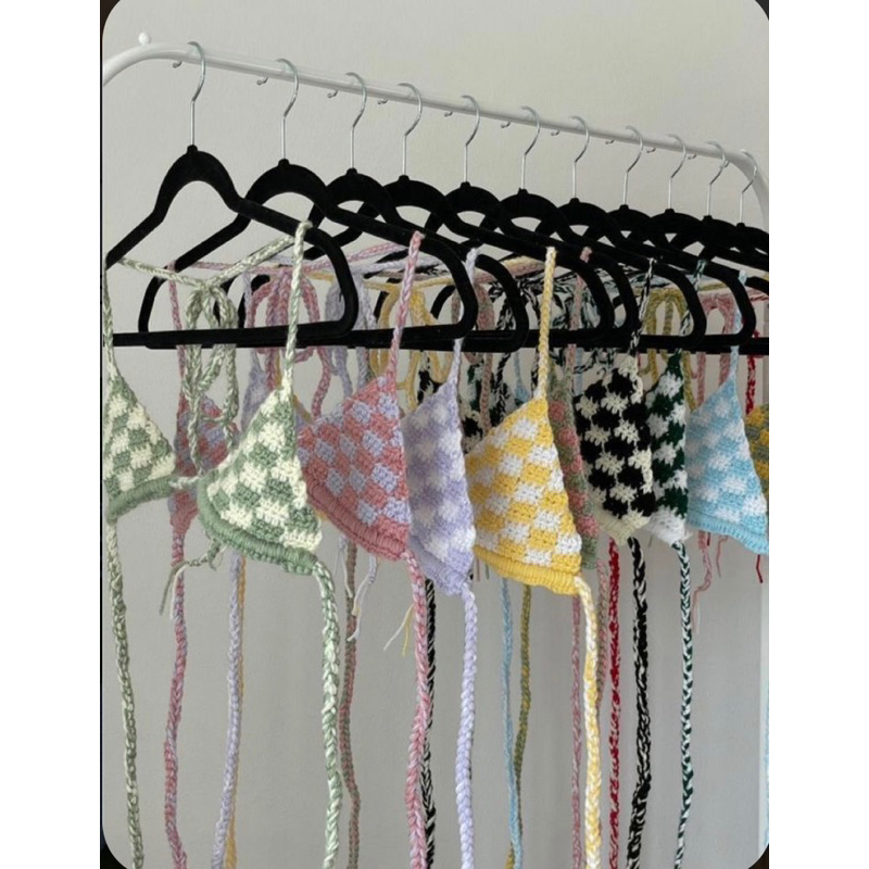 Áo bikini móc len sọc caro