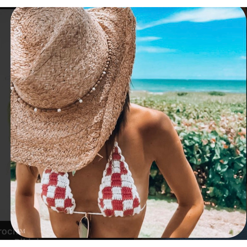 Áo bikini móc len sọc caro