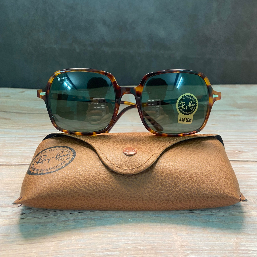 Kính rayban của ý , 2nd, phom gọng vuông đồi mồi, tròng thủy tinh xanh mát mắt, unisex. du lịch thời trang. ảnh thật