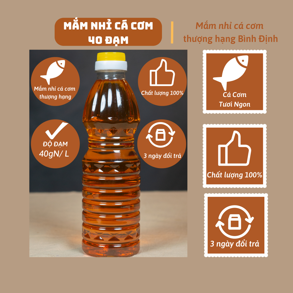Nước mắm nhỉ nguyên chất truyền thống Bình Định Thượng hạng độ đạm 40 ( 1 chai )
