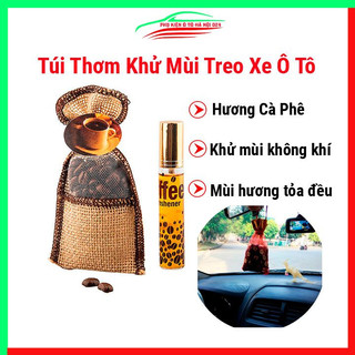 Túi thơm khử mùi treo xe ô tô, kèm chai xịt tinh dầu cà phê Hàn Quốc