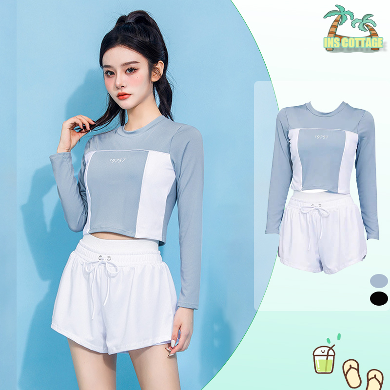 Đồ bơi nữ, Đồ Bơi nữ đi biển 2 mảnh tay dài,đồ bơi nữ kín đáo mềm mại co giãn 4 chiều phong bộ đồ bơi nữ kín đáo
