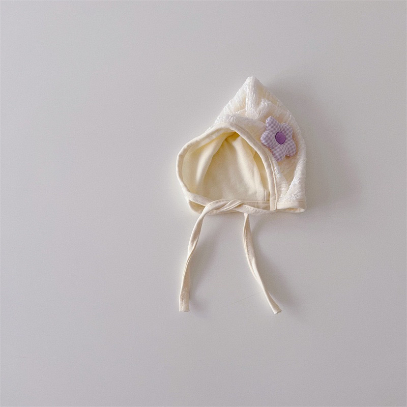 Mũ trùm cotton đính hoa cho bé gái