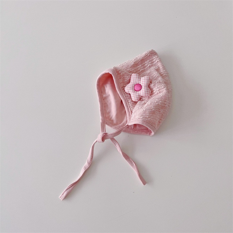Mũ trùm cotton đính hoa cho bé gái