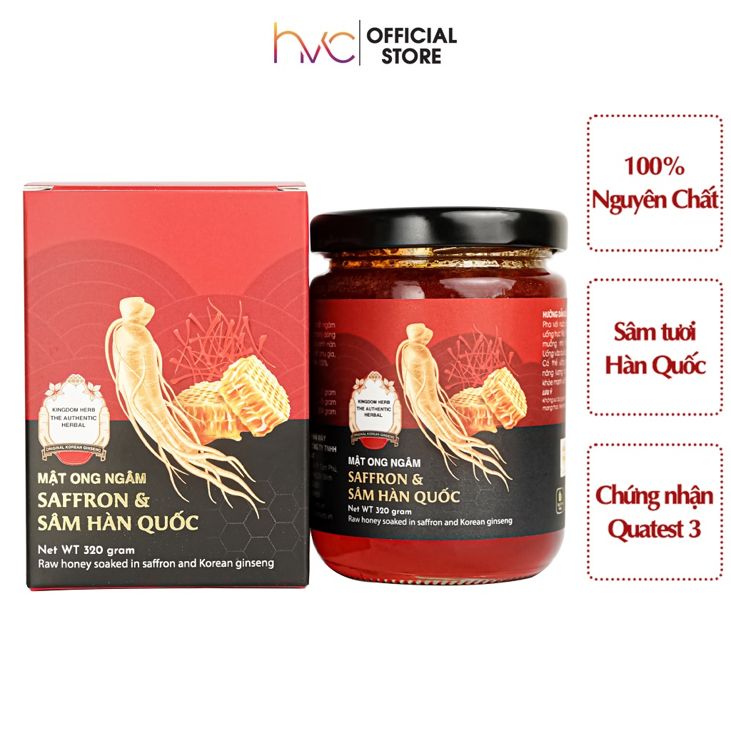 Sâm ngâm mật ong saffron Kingdom Herb chính hãng thượng hạng hộp 320g