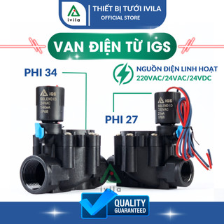 Van điện từ IGS 21mm/27mm/34mm (1/2,3/4,1"), van điện từ 220v/24v, van nước điện từ nhựa ngoài trời