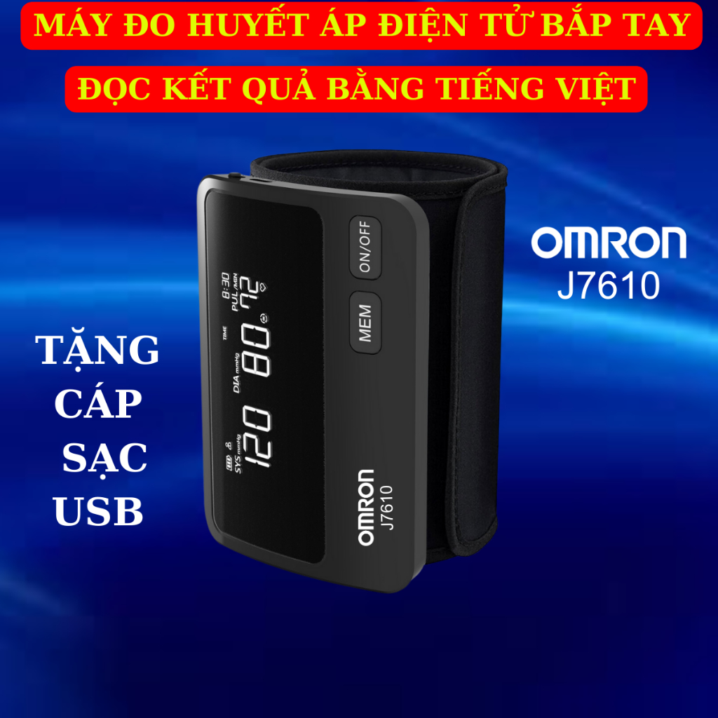 Máy đo huyết áp omron J7610 đọc kết quả bằng tiếng việt tặng cáp sạc USB