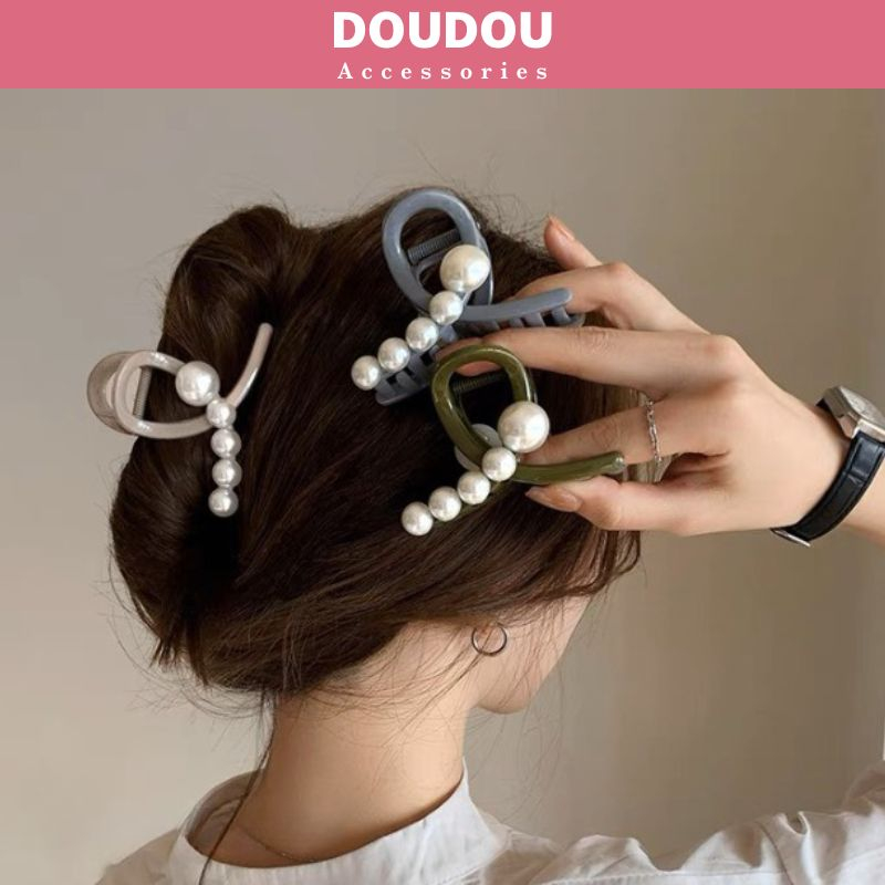 Phụ kiện kẹp tóc xinh Doudou Cặp tóc lớn Kẹp càng cua đính ngọc trai nhân tạo phong cách Hàn Quốc thời trang ZJ068