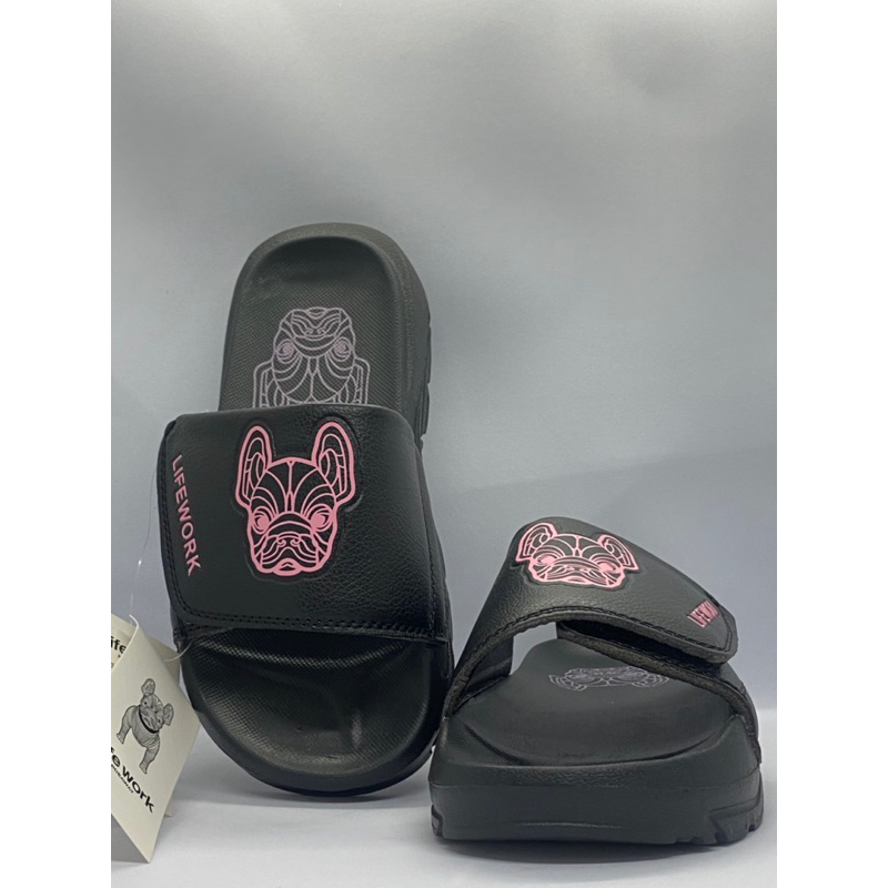 |Fullbox Ảnh thật| Dép quai ngang Life Work in Side  Black Pink