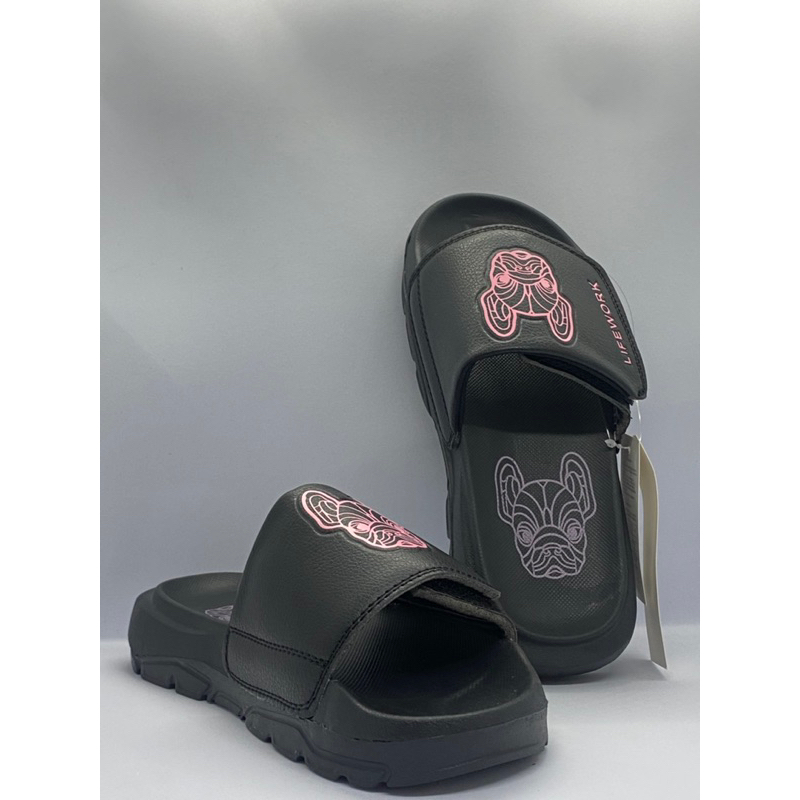 |Fullbox Ảnh thật| Dép quai ngang Life Work in Side  Black Pink
