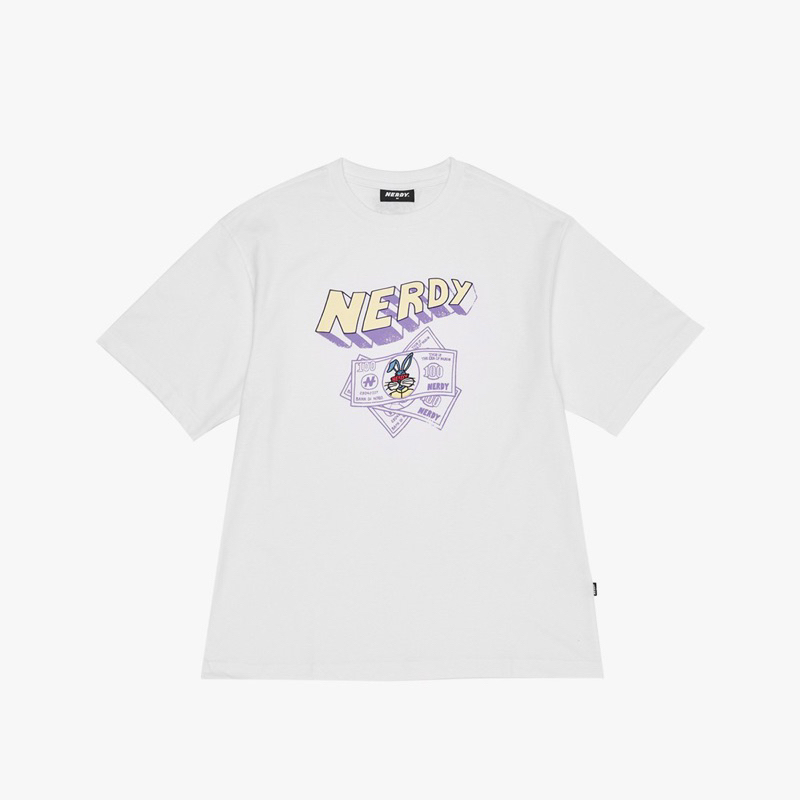 CHÍNH HÃNG - ÁO THUN NERDY MONEY RABBIT T-SHIRT - ÁO THUN CỔ TRÒN MÀU TRẮNG TAY LỠ FORM ÁO TO