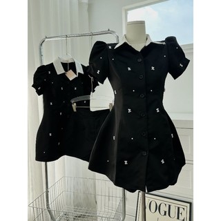 SET ÁO ĐEN CỔ SƠ MI PHỐI TRẮNG ĐÍNH HOA + SHORT