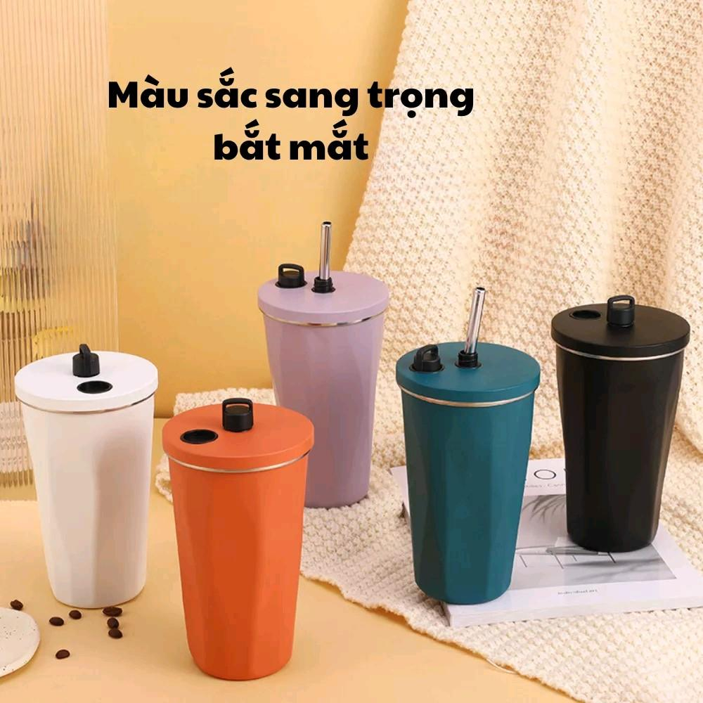 Cốc giữ nhiệt Cún, ly giữ nhiệt inox 304 có ống hút kèm nút đậy silicone dung tích 600ml