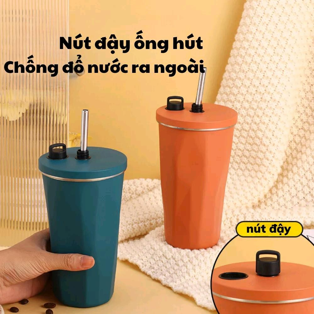 Cốc giữ nhiệt Cún, ly giữ nhiệt inox 304 có ống hút kèm nút đậy silicone dung tích 600ml