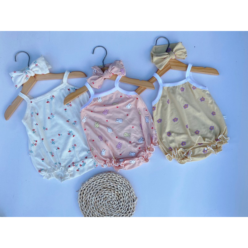 Body hai dây kèm turban cho bé gái chất cotton Hàn mềm mịn