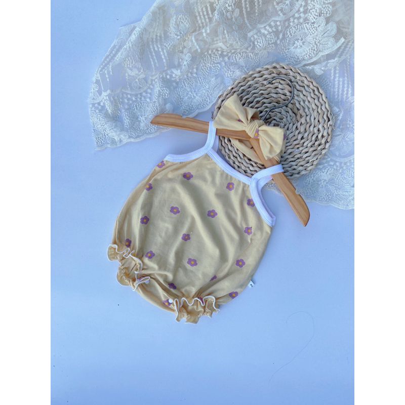 Body hai dây kèm turban cho bé gái chất cotton Hàn mềm mịn