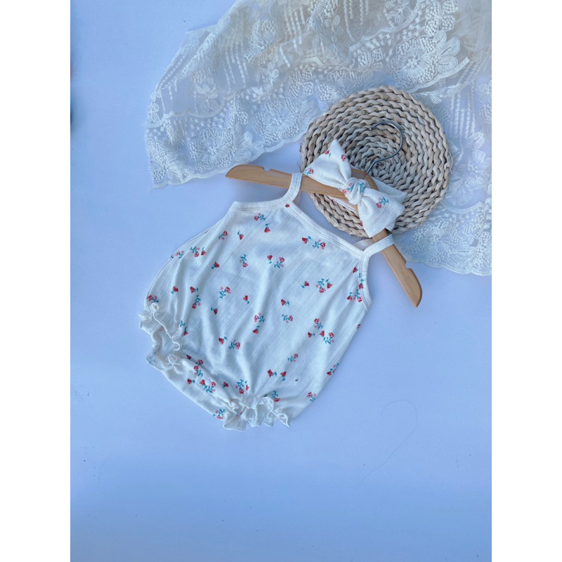 Body hai dây kèm turban cho bé gái chất cotton Hàn mềm mịn