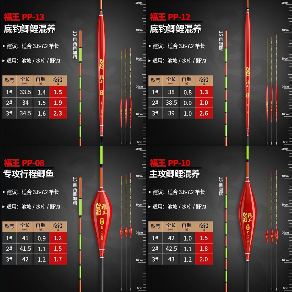 Bộ phao câu cá Tiểu Hồng Sắc. Hộp 12 quả chuyên câu rô, câu chép. Hoàng Nam Fishing