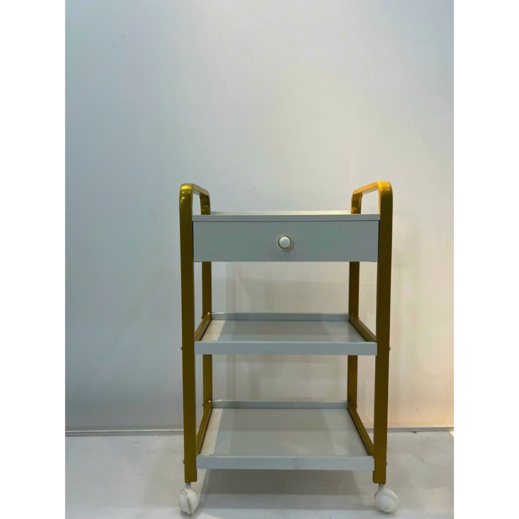 Xe Đẩy Mạ Vàng 3 Tầng có ngăn kéo dành cho Spa Cao Cấp