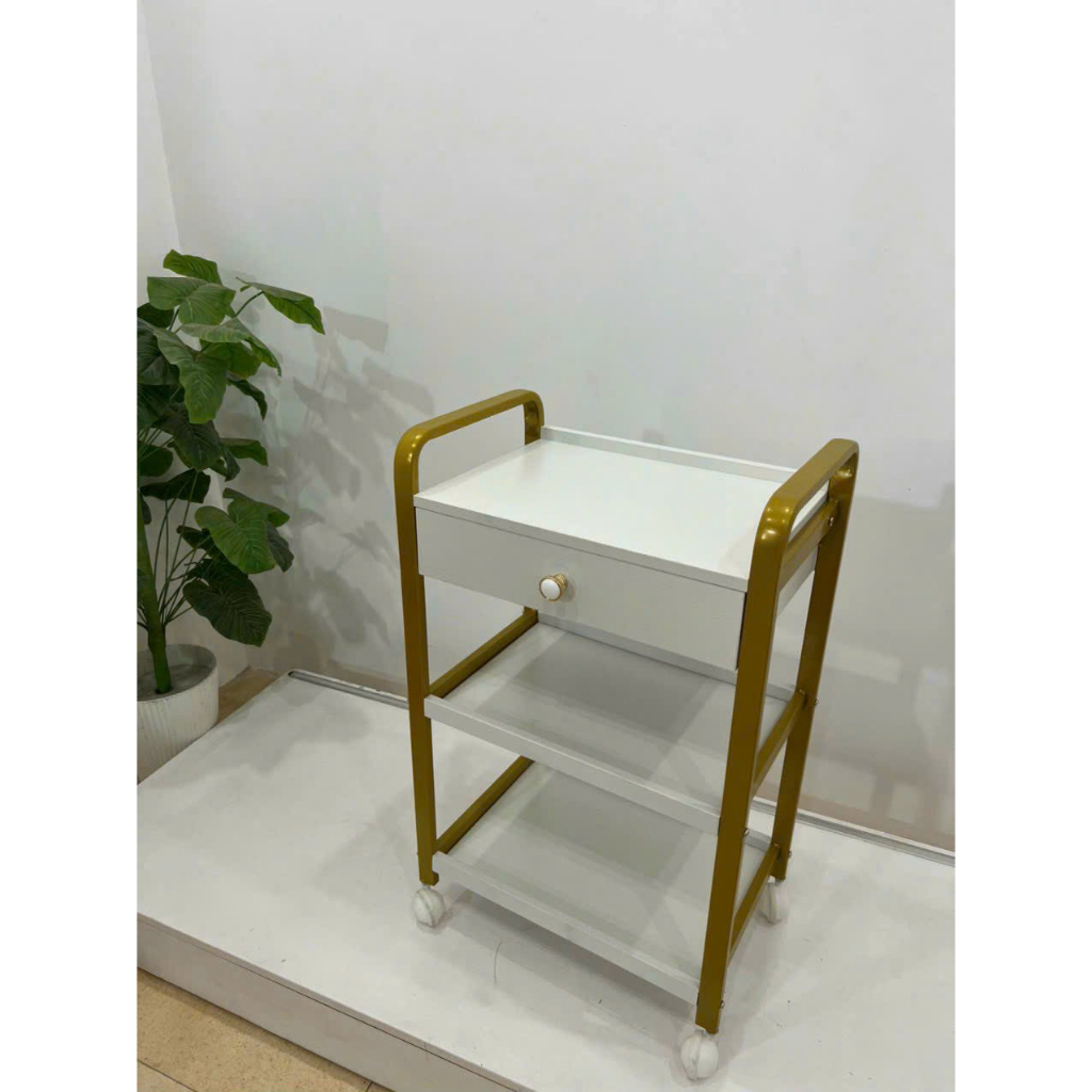 Xe Đẩy Mạ Vàng 3 Tầng có ngăn kéo dành cho Spa Cao Cấp
