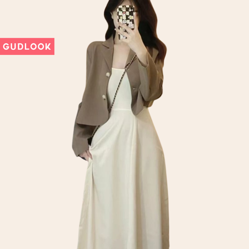 Áo Blazer Croptop GUDLOOK dài tay có khuy ngắn đẹp màu đen be trắng xanh lá nâu