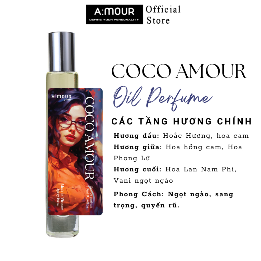 Tinh Dầu Nước Hoa Nữ Coco Amour Nguyên Liệu Nhập Pháp Hương Thơm Quyến Rũ, Ngọt Ngào 10ml và 2ml - Dạng Xịt