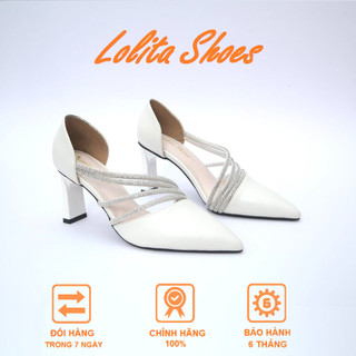 Giầy kín mũi bít hậu dây đá mũi nhọn công sở da mềm cao cấp gót cao 7p LOLITA