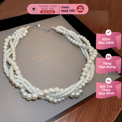 Chuỗi Cổ Ngọc Trai Xoắn 4 Tầng Bằng Bạc Từ 8ly - 4ly Sang Trọng - Ngọc Trai Trường Thịnh