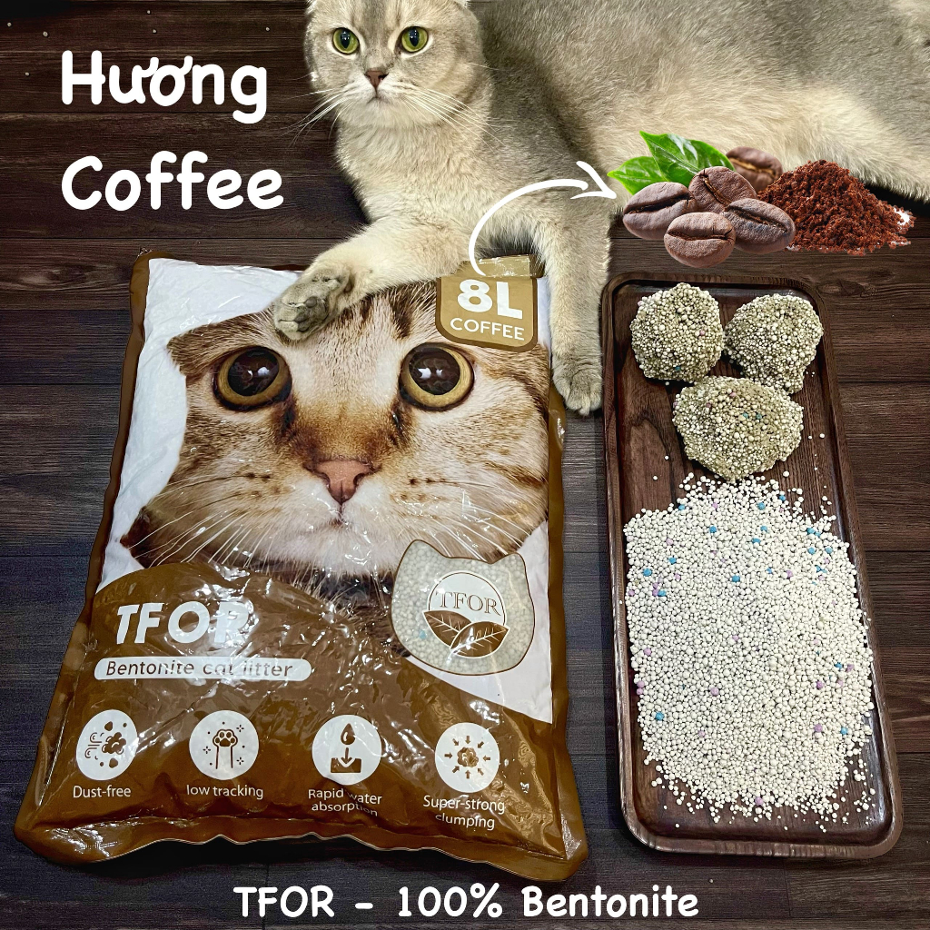 8L - Cát đất sét TFor cho Mèo vón cục nhanh chắc ít bụi hương Cà phê, Táo & Chanh