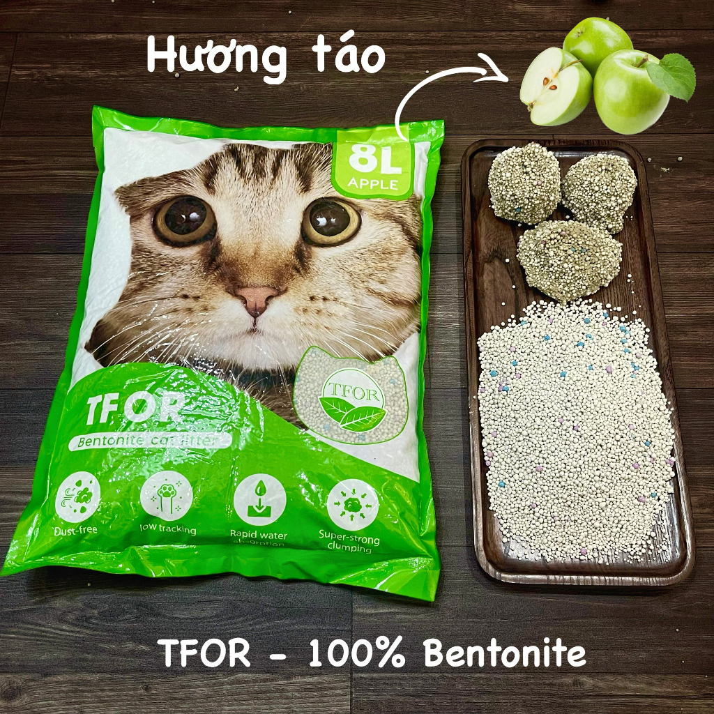 8L - Cát đất sét TFor cho Mèo vón cục nhanh chắc ít bụi hương Cà phê, Táo & Chanh