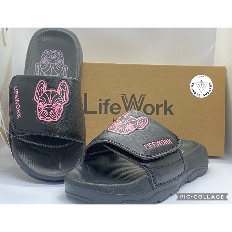 |Fullbox Ảnh thật| Dép quai ngang Life Work in Side  Black Pink