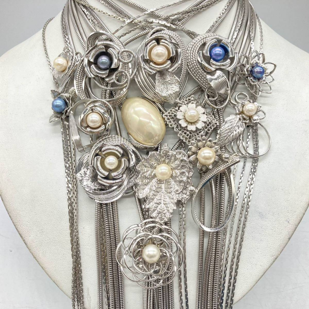 Dây rút thời trang, dây rút mặt  AkoyaPearl, kèm mặt khoá chặn, dây Vintage, Hàng Nhật