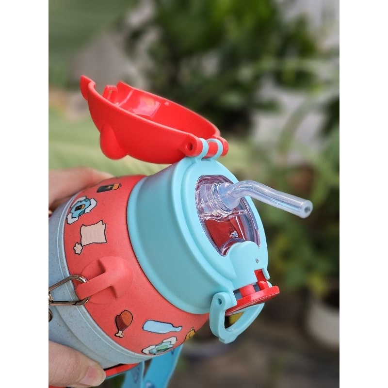 Bình nước  Kun 430ml có dây đeo và ống hút nhựa lúa mạch thân thiên môi trường