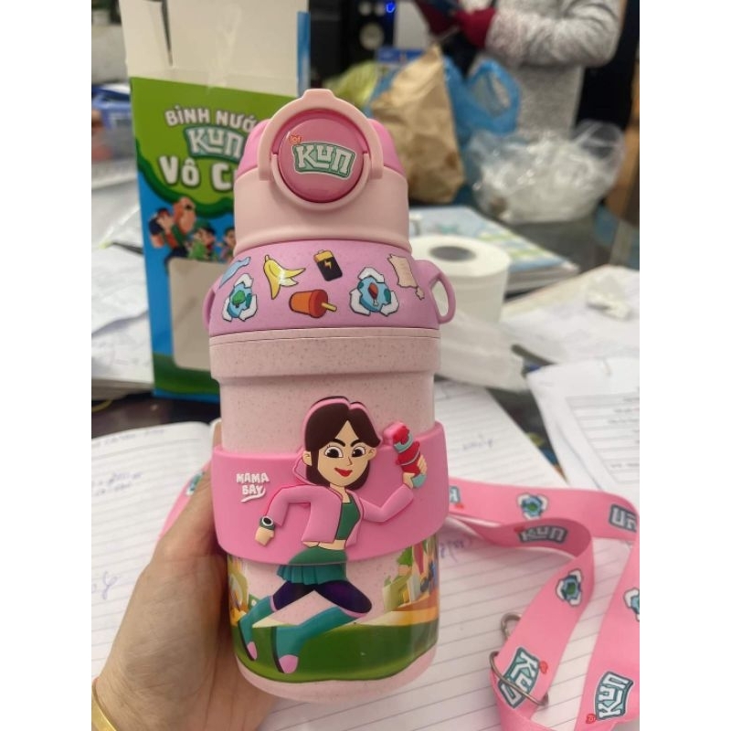 Bình nước  Kun 430ml có dây đeo và ống hút nhựa lúa mạch thân thiên môi trường