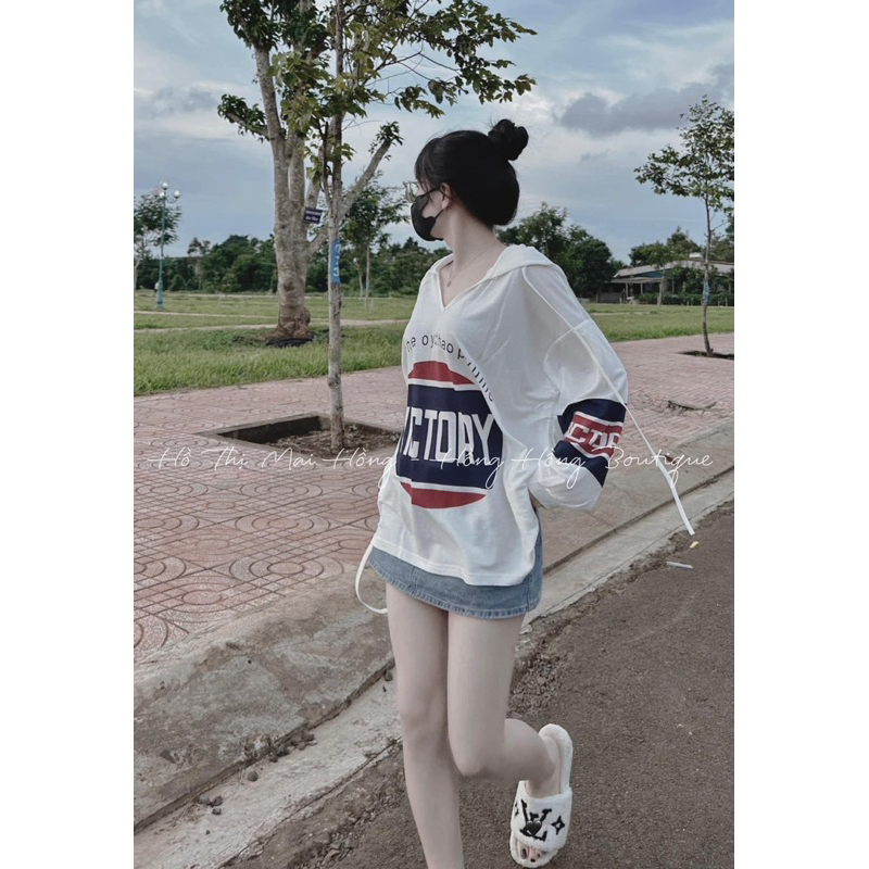 Áo Thun Giấy Dài Tay Quốc Dân/ Áo thun nữ Dáng Dài Có Mũ siêu hot / From rộng y ảnh /có ảnh thật