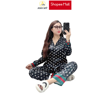 Đồ bộ nữ ANH MỸ pijama chất liệu lụa xước ánh kim cao cấp chính hãng tay dài quần dài SP0169 official.anhmy