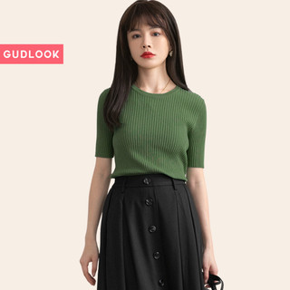 Áo Len Thun Tăm GUDLOOK basic nhiều màu cổ tròn tay ngắn chất tăm len