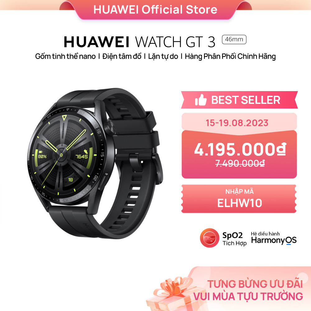[Mã ELHW10 giảm 500K đơn 500K] Đồng Hồ Thông Minh HUAWEI WATCH GT 3 46mm |Theo Dõi Spo2 Cả Ngày