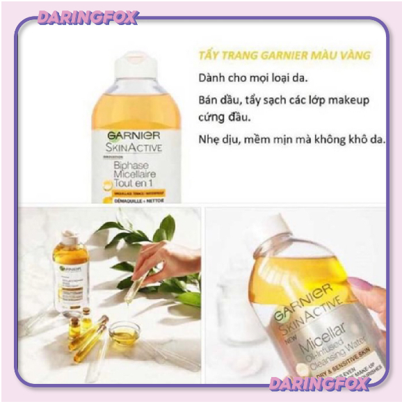 Nước tẩy trang làm sạch sâu các lớp makeup cho mọi loại da G.arnier nắp vàng 400ml