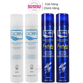 Keo xịt tạo kiểu tóc GLORIN Fashion Hair Spray 420ml (Trắng - mềm)/Restyles Fashion Hair Spray 420ml (Xanh - Cứng)