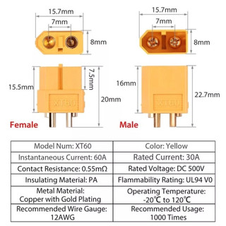 Cặp đầu cắm jack (rắc, giắc) jack XT60 đực và cái (ES011C, ES011D)