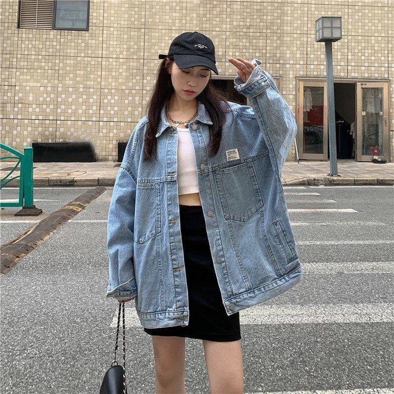 Áo khoác bò,Denim Jean form rộng Unisex nam nữ thêu logo hai màu xanh,đen chất bò dày dặn cá tính phong cách Ulzzang