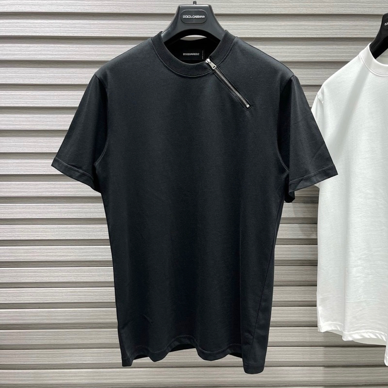 Áo Phông Nam Nữ Dsq2 Trơn Phối Thêu Khoá Zip Chéo Cổ Kiểu Dáng Đơn Giản Basic Mẫu Hottrend 2023