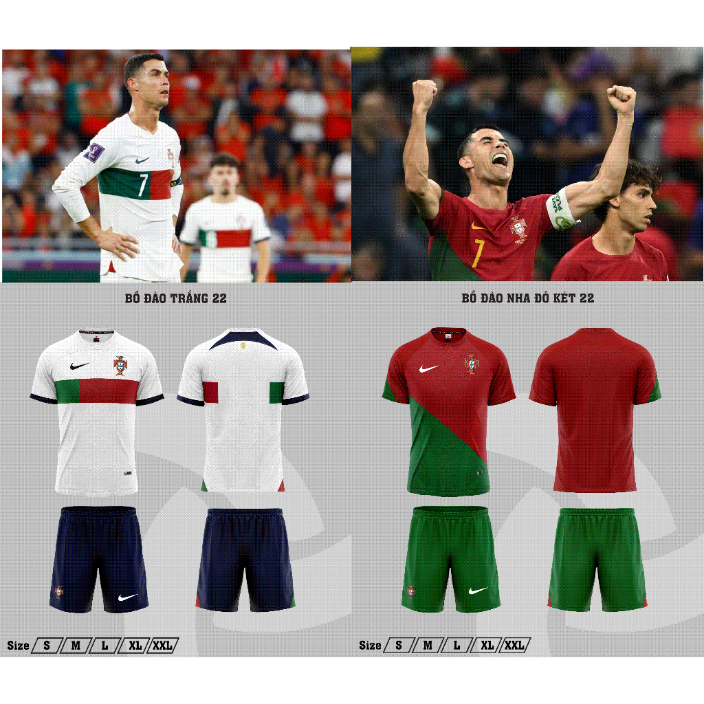 Quần Áo Bóng Đá Bồ Đào Nha, Áo Đá Banh BĐN CR7 IN FULL LOGO ÁO VÀ QUẦN