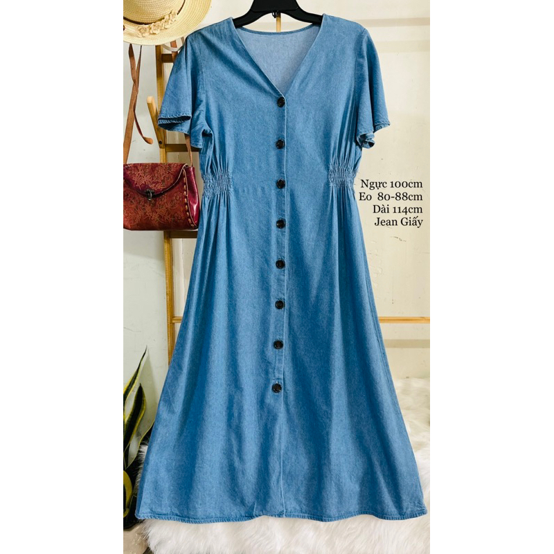 Đầm denim chun eo