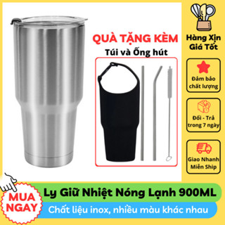 Ly giữ nhiệt inox dung tích 900ml.Ly Giữ Nhiệt Ye ti tặng kèm túi đựng, ống hút